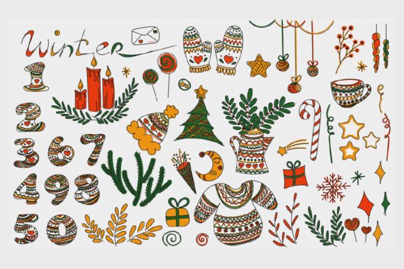 Elements for New Year and X-mas Doodle