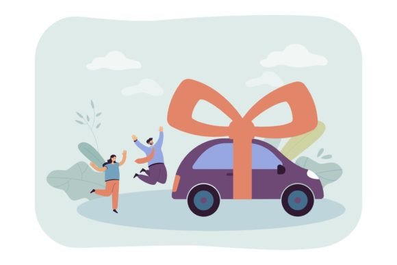 Happy Married Couple Getting New Car As a Celebration of Milestones