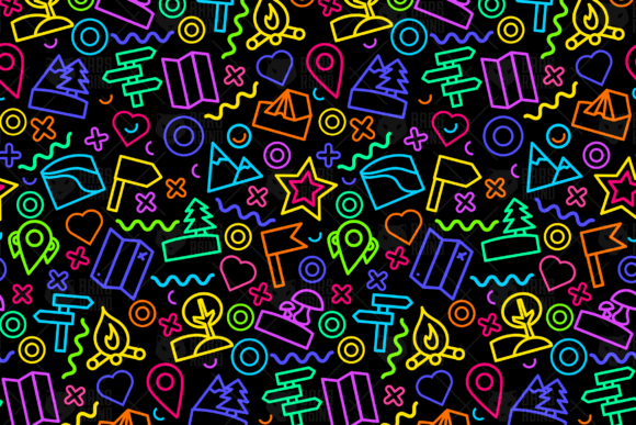 Neon Camping Seamless Pattern: A Vibrant Design Asset